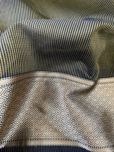 Maheshwari Cotton Silk Saree | Handloom Mark | Black & Gold | Ships from California